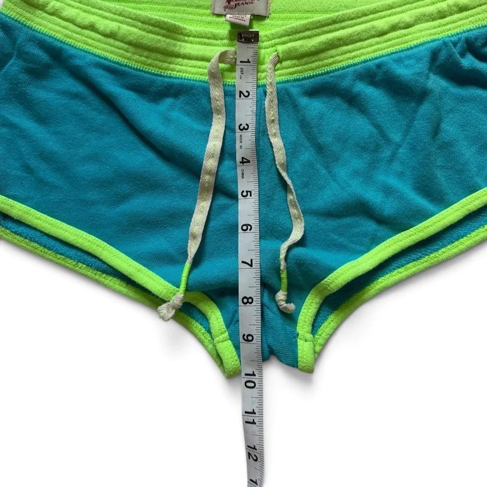 Arizona Jean Company Teal Neon Lime Colorblock Athletic Shorts Womens Medium Y2K